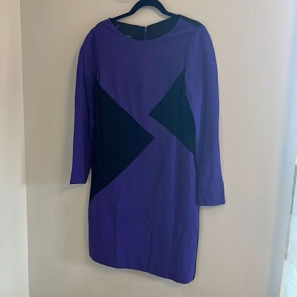 Carlisle Blue Black Gray Color Block 3/4 Sleeve Midi Sheath Dress Women’s 10 - Picture 2 of 11